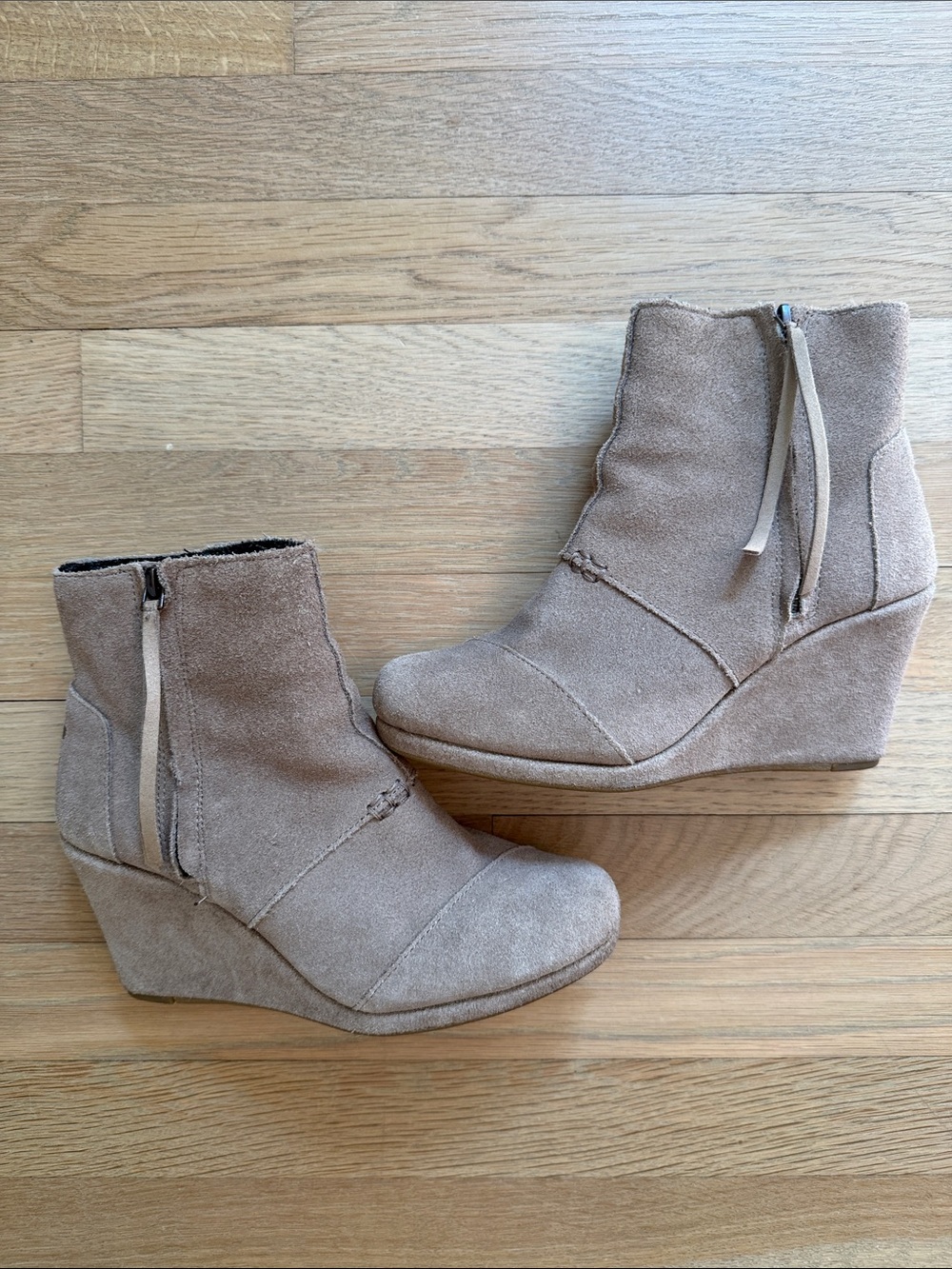 Toms Taupe Suede Wedge Booties